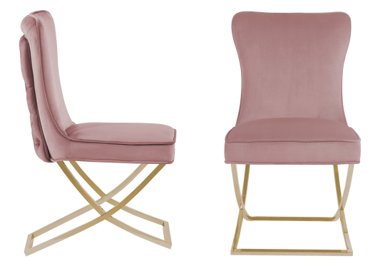 Chaise capitonnée pied croisé doré rose – Enzo x2