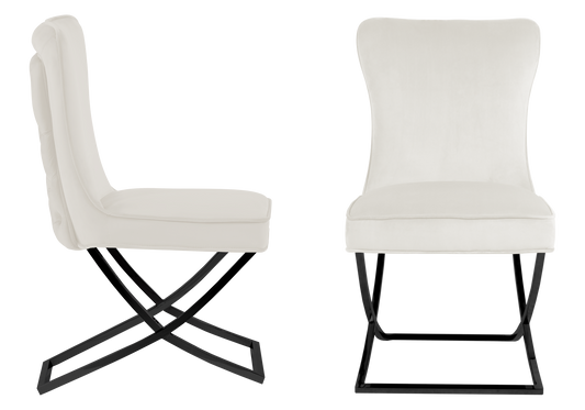 Chaise capitonnée pied croisé noir écrue – Enzo x2