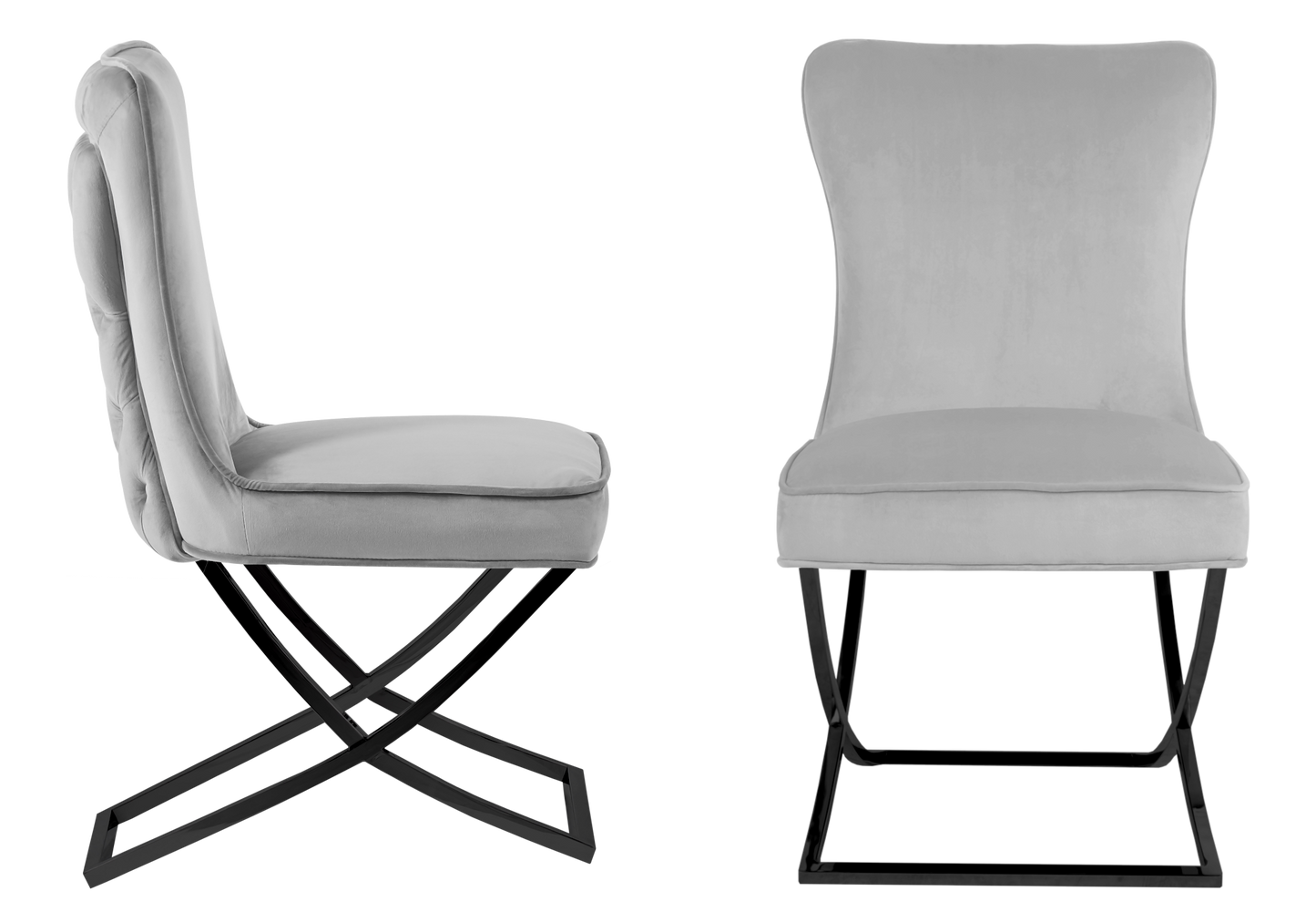 Chaise capitonnée pied croisé noir grise – Enzo x2