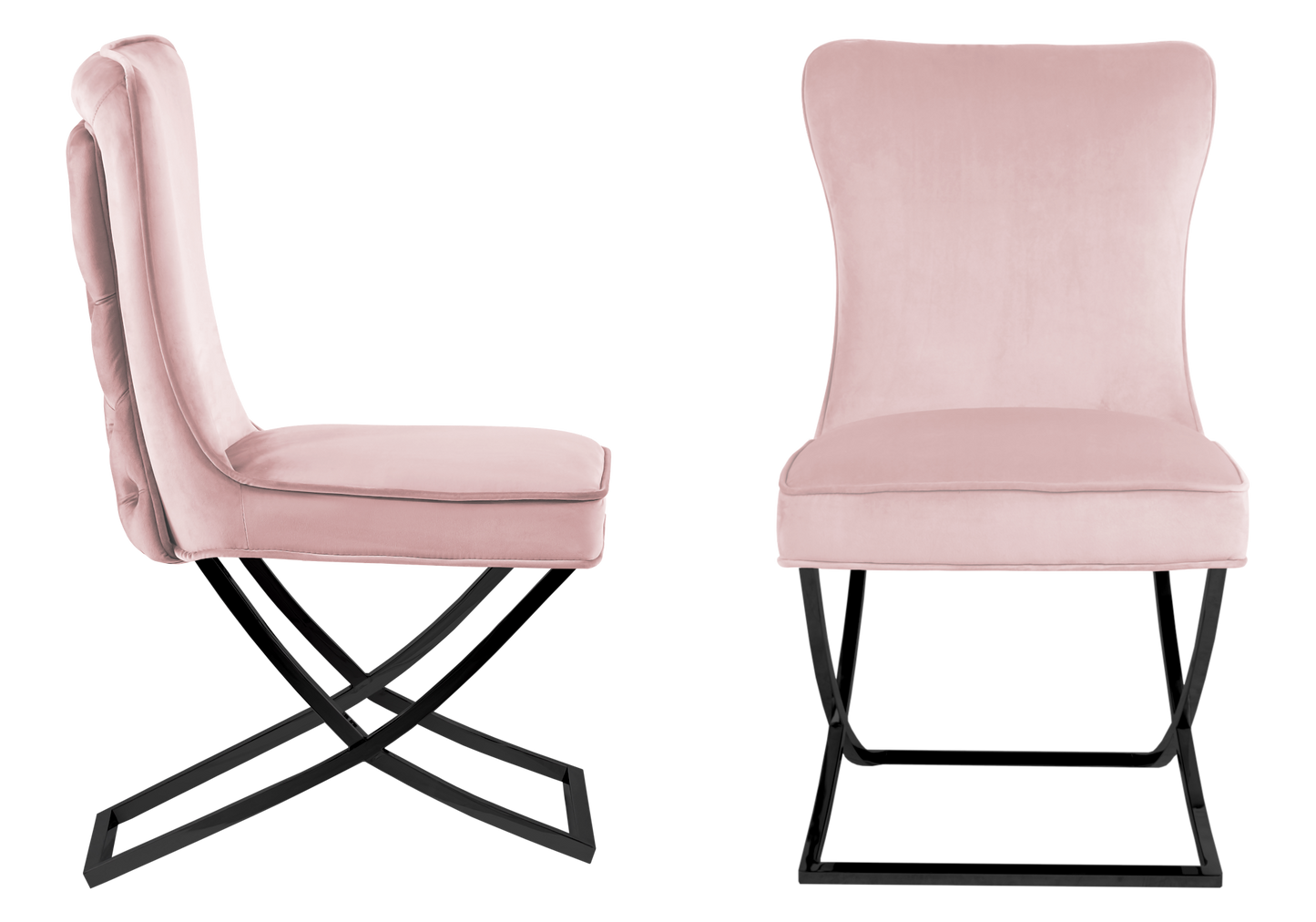 Chaise capitonnée pied croisé noir rose poudré – Enzo x2