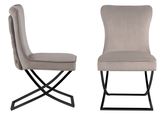 Chaise capitonnée pied croisé noir taupe – Enzo x2