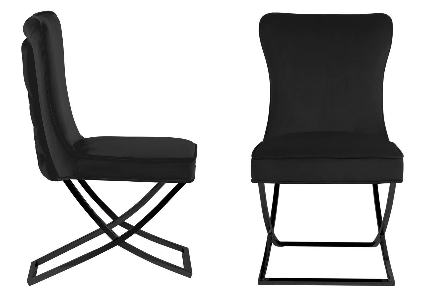 Chaise capitonnée pied croisé velours noir – Enzo x2