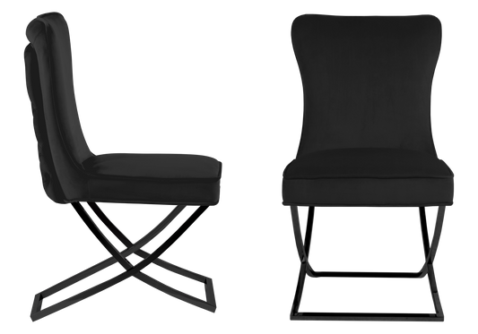 Chaise capitonnée pied croisé velours noir – Enzo x2