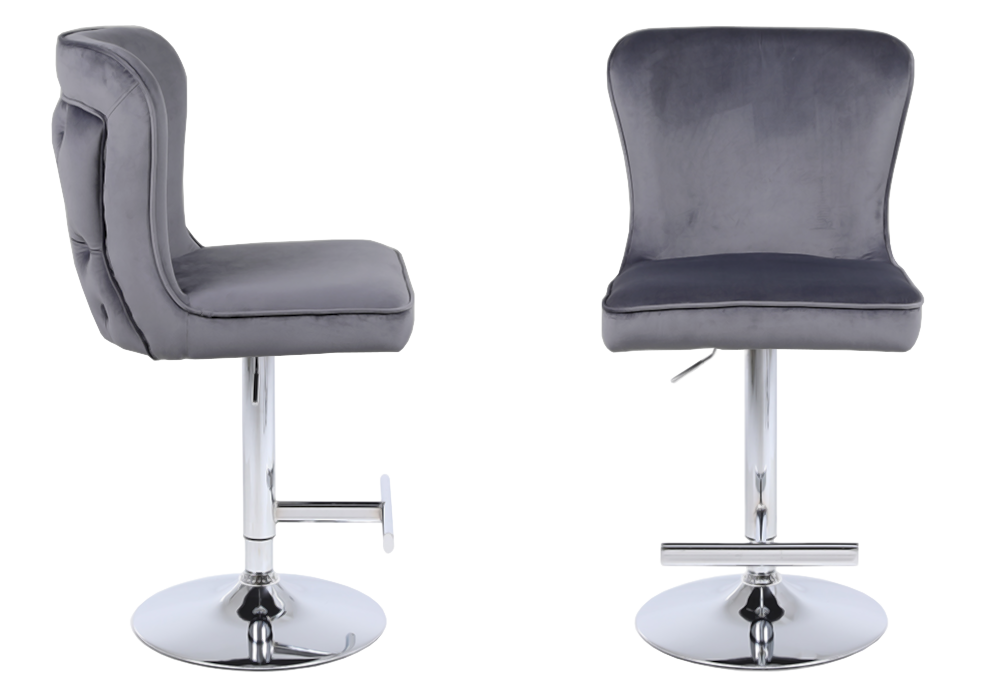Chaise de bar capitonnée velours anthracite argent – Enzo x2