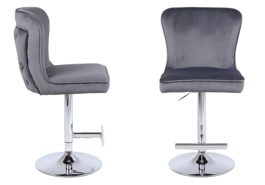 Chaise de bar capitonnée velours anthracite argent – Enzo x2