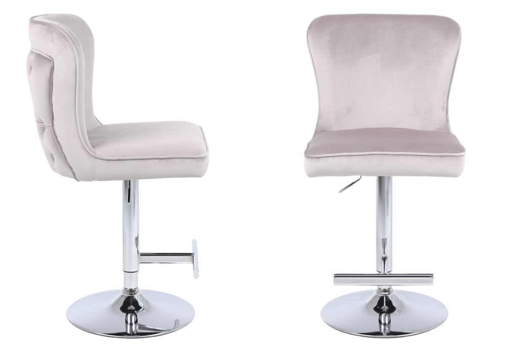 Chaise de bar capitonnée velours beige argent – Enzo x2