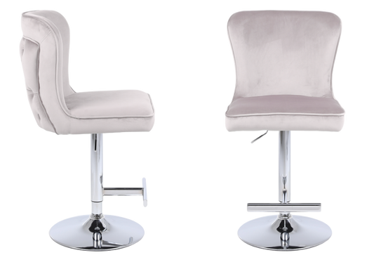 Chaise de bar capitonnée velours beige argent – Enzo x2
