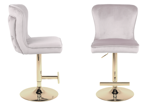 Chaise de bar capitonnée velours beige dorée – Enzo x2