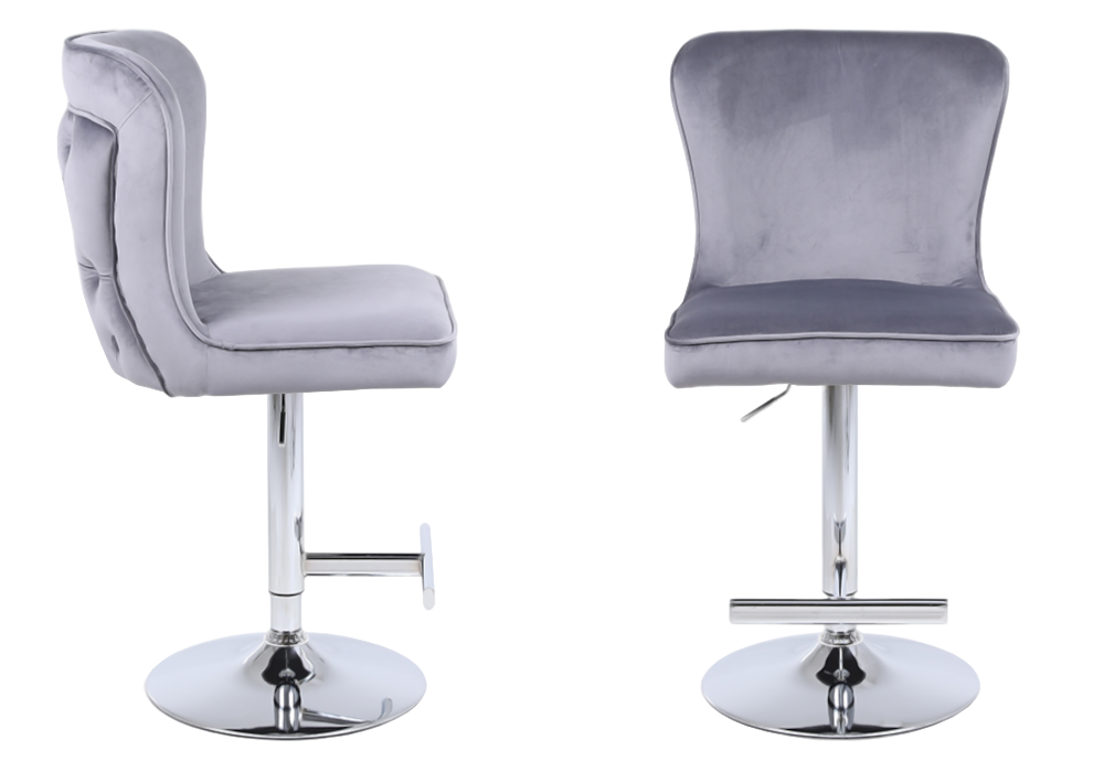 Chaise de bar capitonnée velours gris argent – Enzo x2