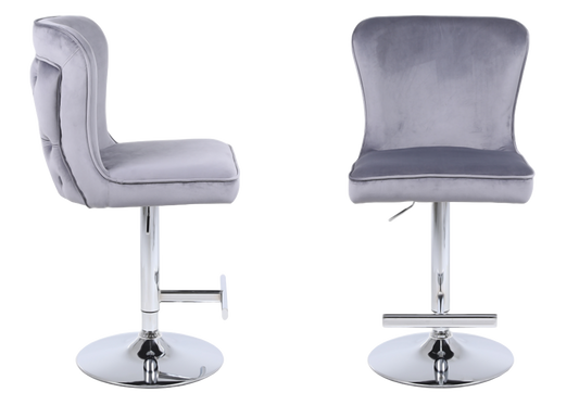 Chaise de bar capitonnée velours gris argent – Enzo x2