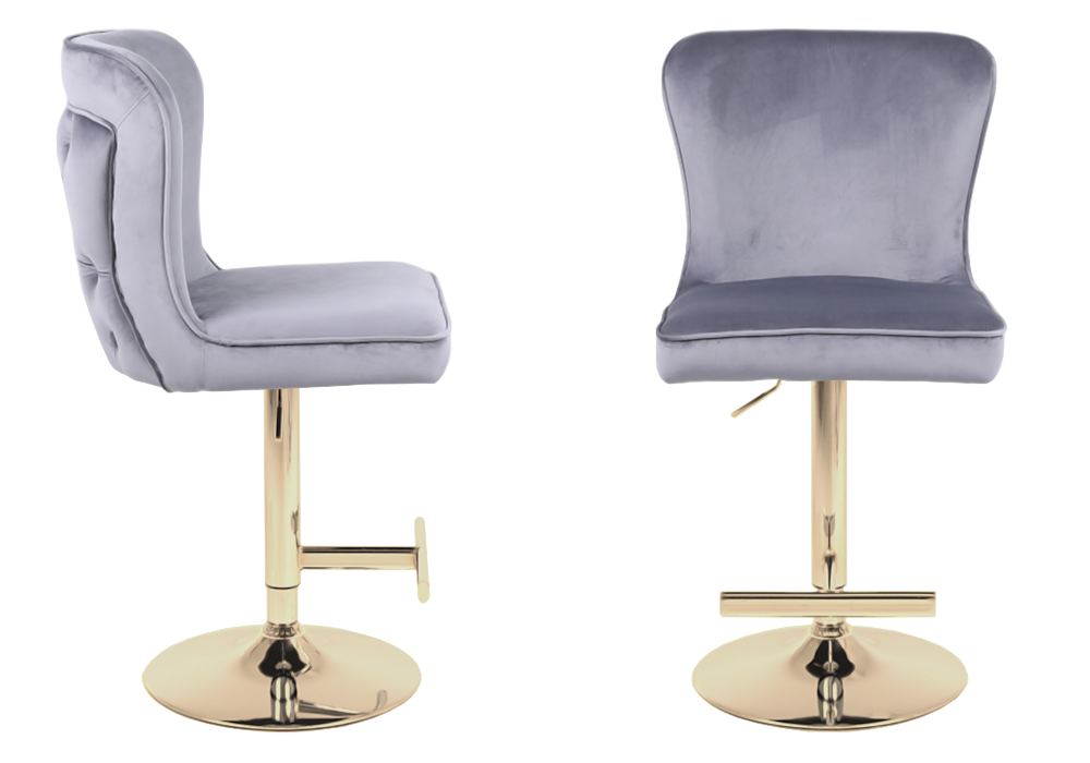 Chaise de bar capitonnée velours gris dorée – Enzo x2