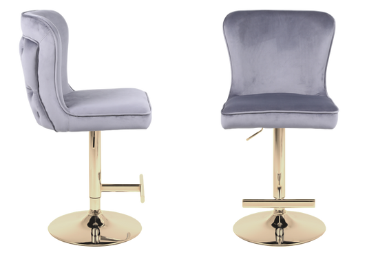 Chaise de bar capitonnée velours gris dorée – Enzo x2