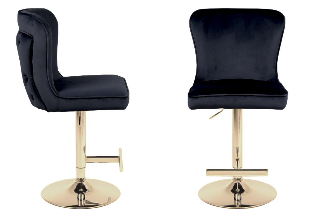 Chaise de bar capitonnée velours noir dorée – Enzo x2