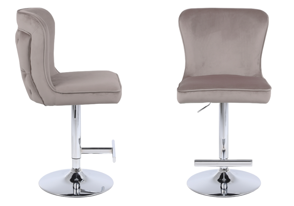 Chaise de bar capitonnée velours taupe argent – Enzo x2