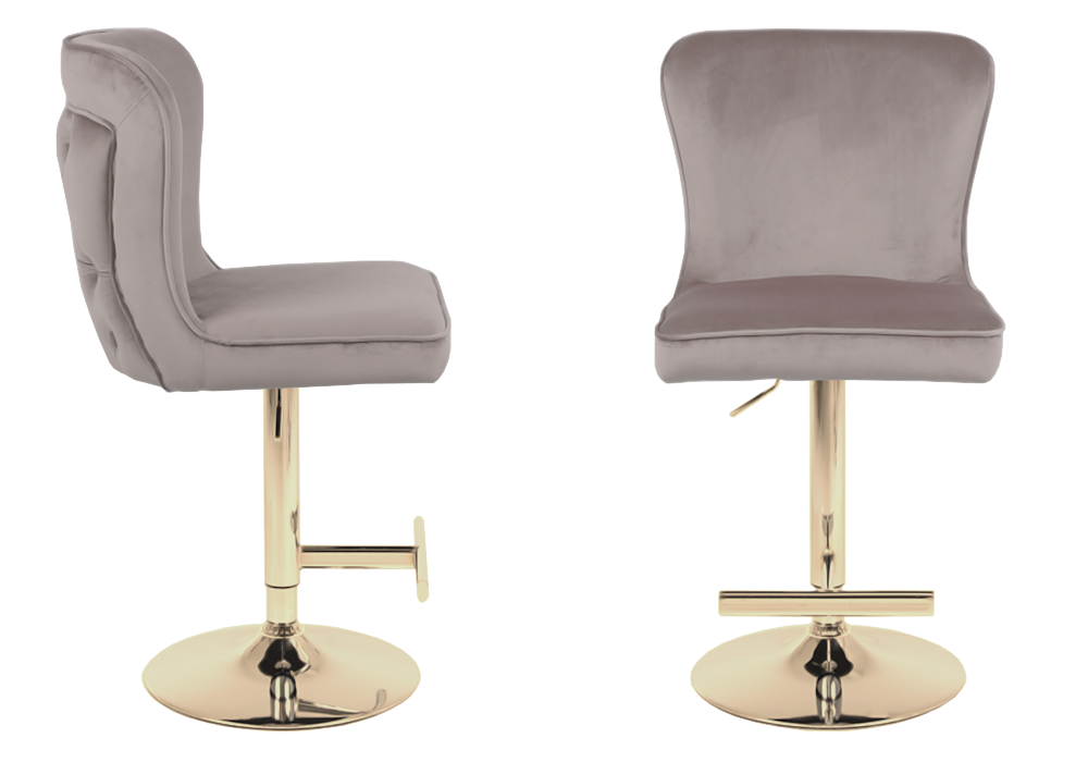Chaise de bar capitonnée velours taupe dorée – Enzo x2