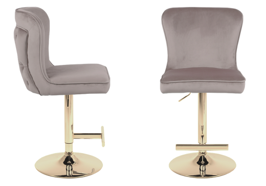 Chaise de bar capitonnée velours taupe dorée – Enzo x2