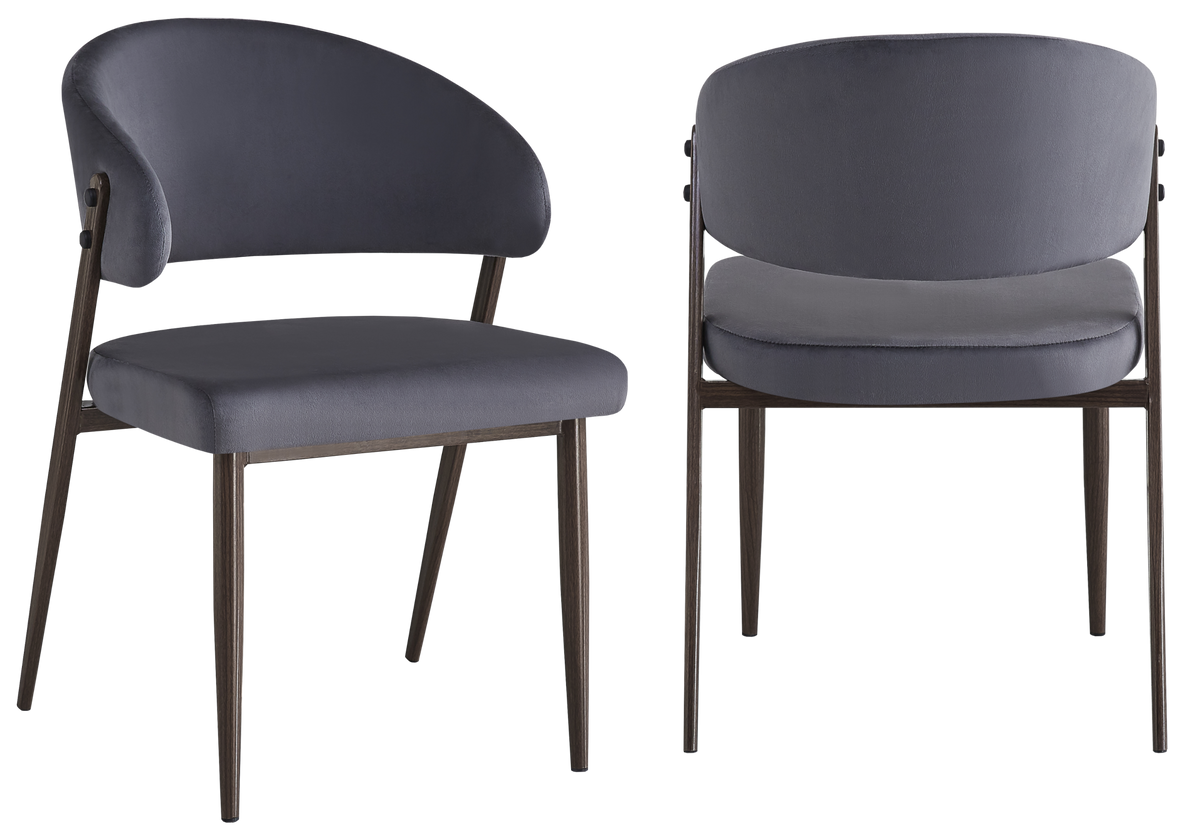Chaise de table velours anthracite pieds noyer - Alba x4