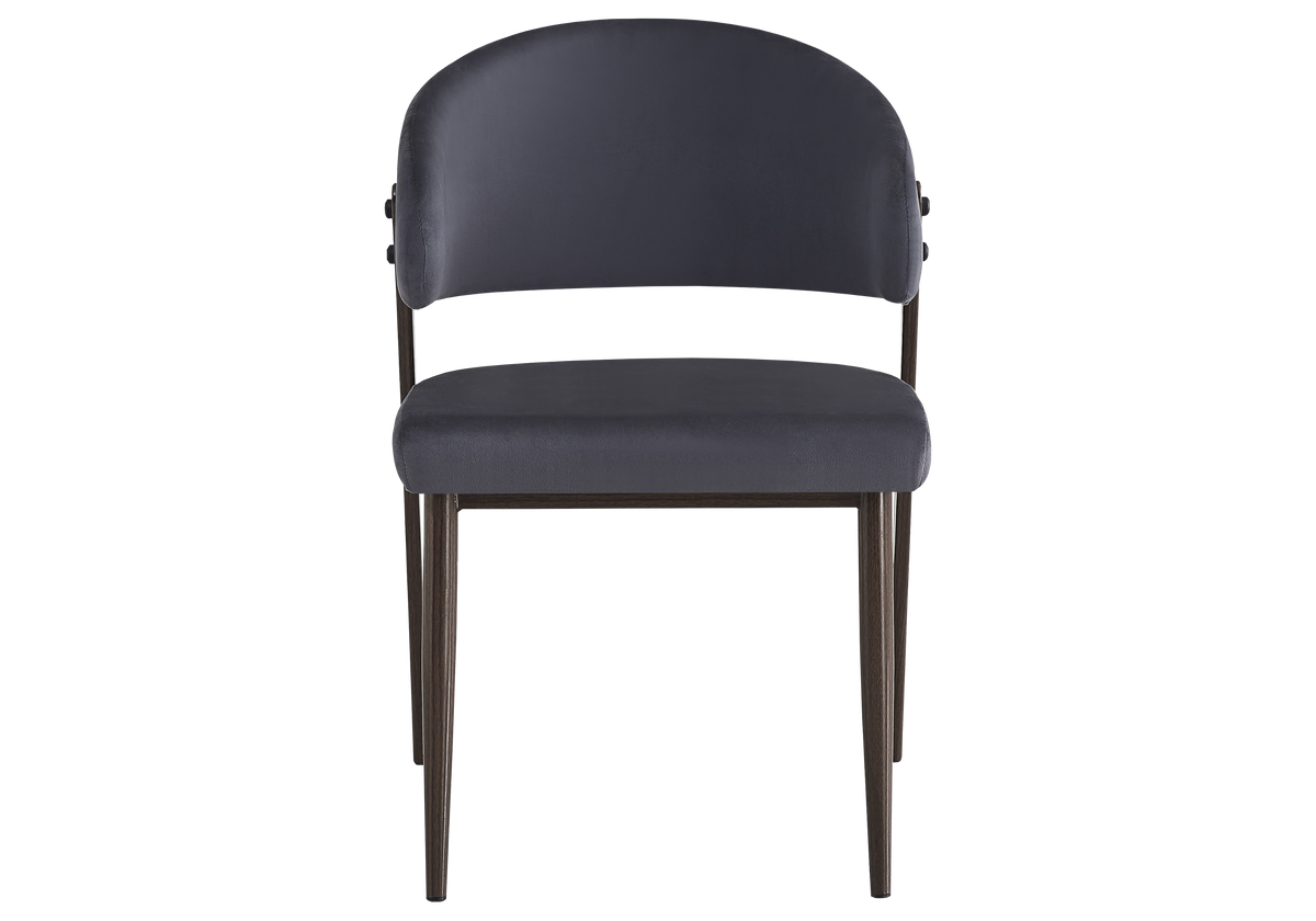 Chaise de table velours anthracite pieds noyer - Alba x4