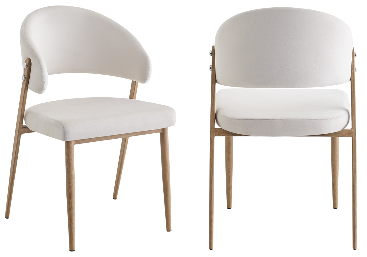 Chaise de table velours beige pieds bois clair - Alba x4
