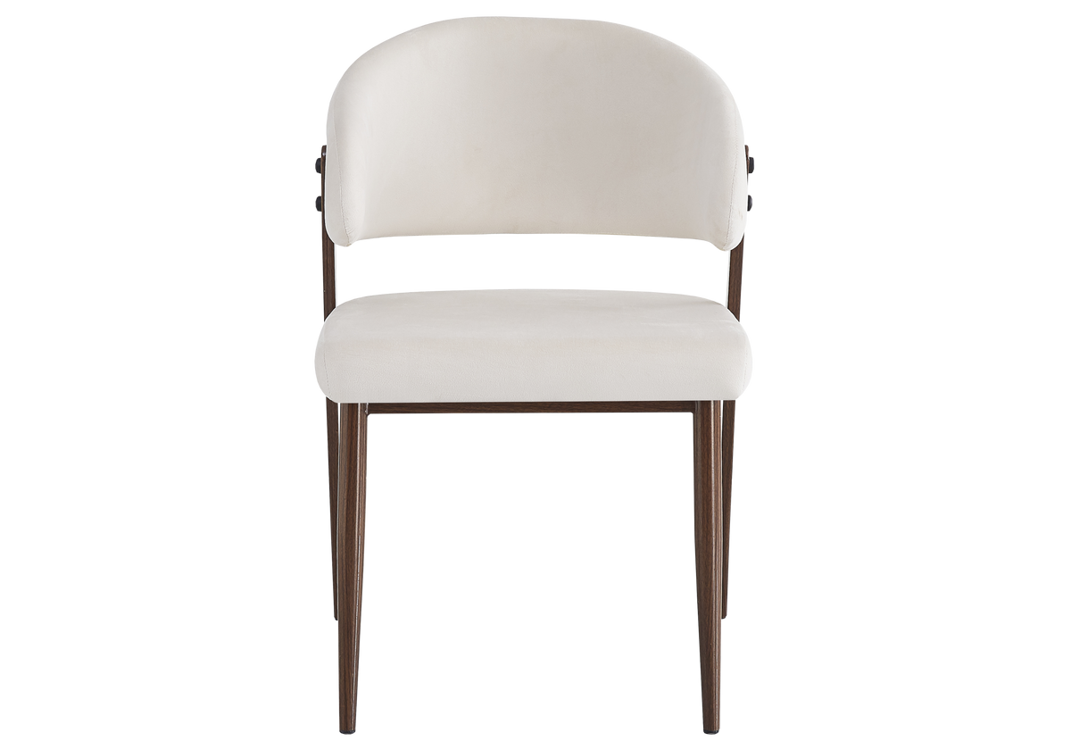 Chaise de table velours beige pieds noyer - Alba x4