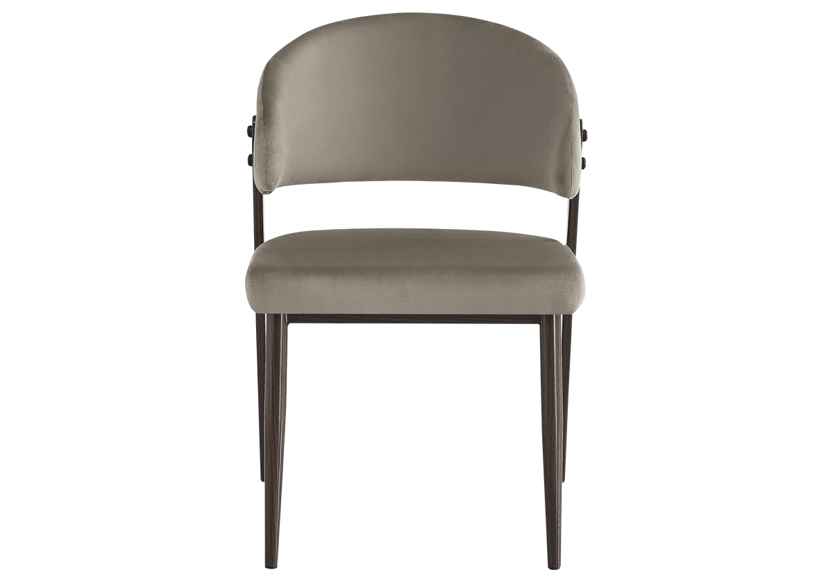 Chaise de table velours taupe pieds noyer - Alba x4