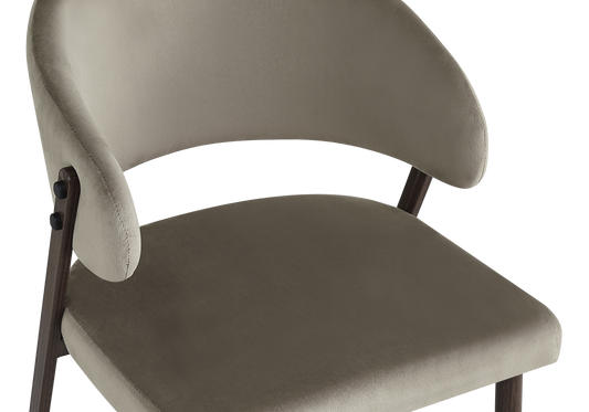 Chaise de table velours taupe pieds noyer - Alba x4
