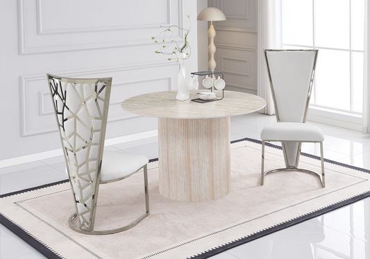 Chaise dossier haut velours beige argent – Véga x2
