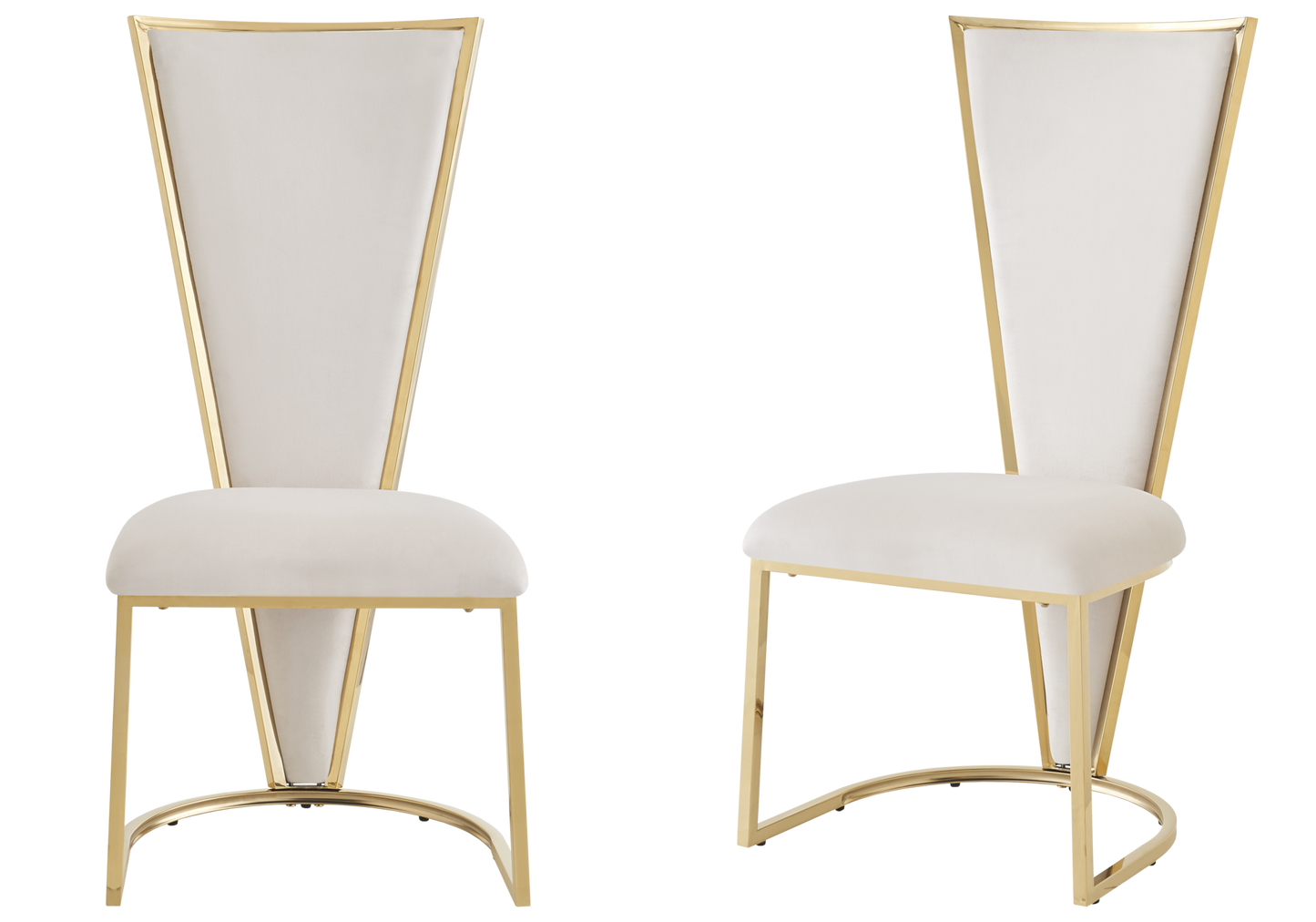 Chaise dossier haut velours beige doré – Véga x2
