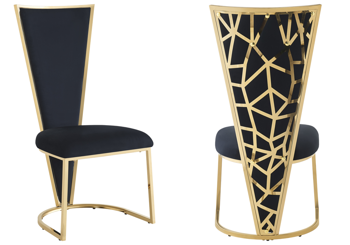 Chaise dossier haut velours noir doré - Véga x2