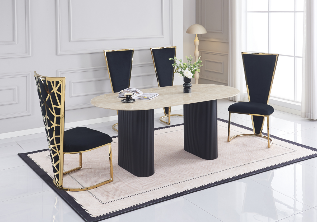 Chaise dossier haut velours noir doré - Véga x2