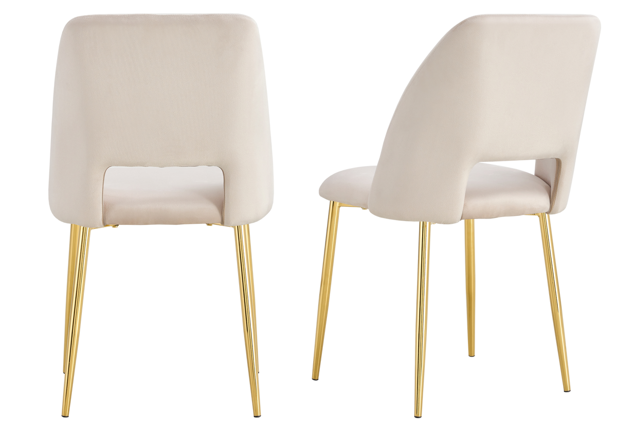 Chaise en velours beige avec dossier ouvert - Leoni x4