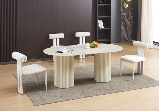 Chaise en velours beige et pieds bois blanc - Koto x2