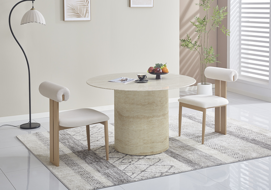 Chaise en velours beige et pieds bois naturel - Koto x2