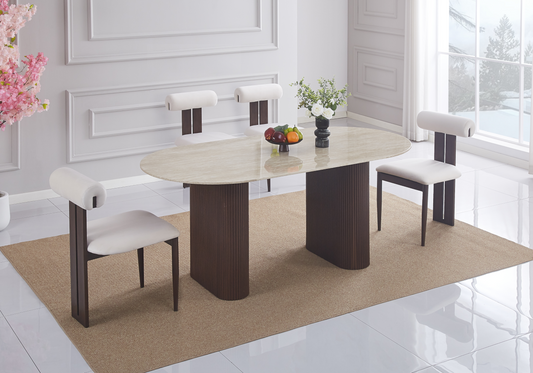 Chaise en velours beige et pieds noyer - Koto x2