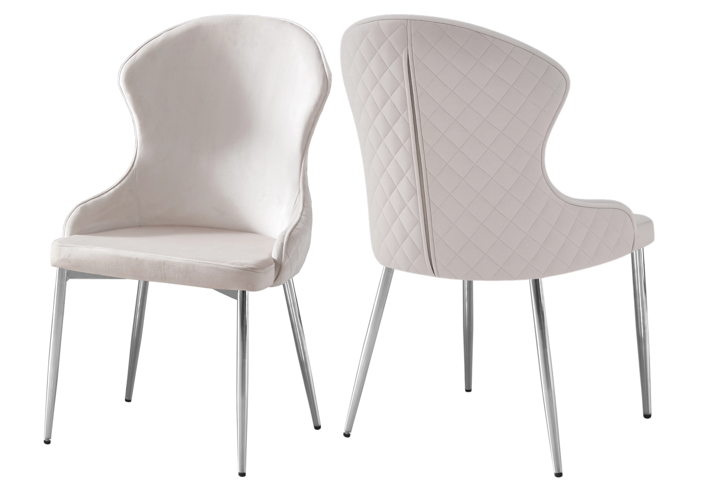 Chaise en velours beige pieds chromés – HILTON (lot de 4)