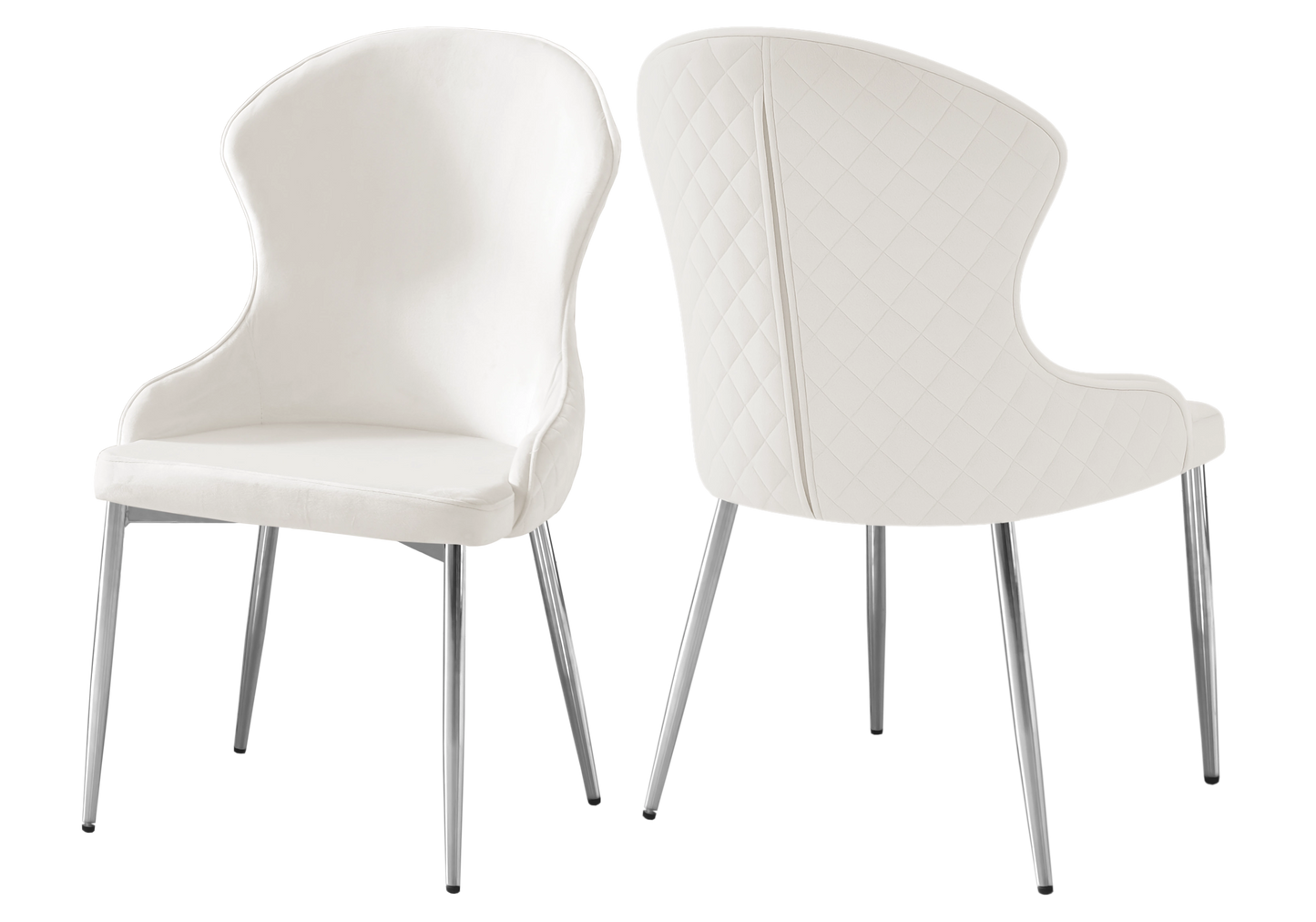 Chaise en velours écru pieds chromés – HILTON (lot de 4)