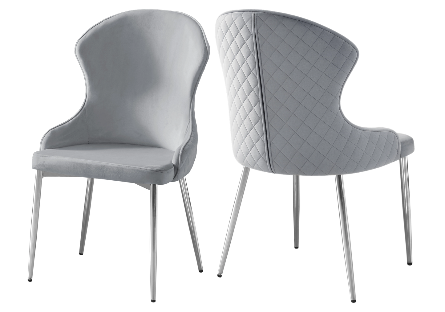 Chaise en velours gris pieds chromés – HILTON (lot de 4)