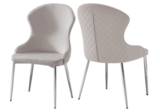 Chaise en velours moka pieds chromés – HILTON (lot de 4)