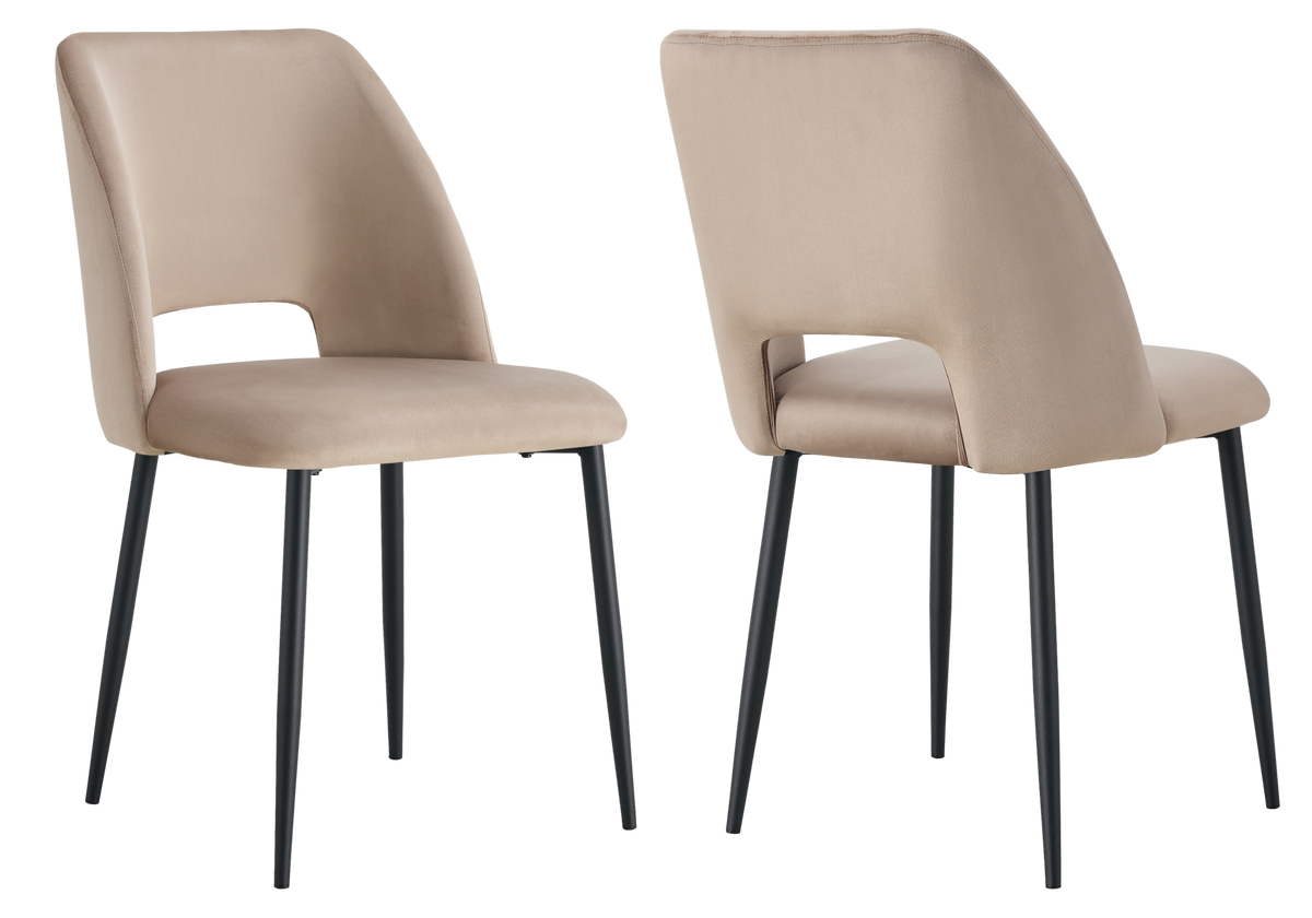 Chaise en velours taupe avec dossier ouvert - Leoni x4
