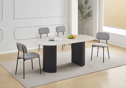 Chaise salle à manger tissu anthracite pieds noirs - Vika x4