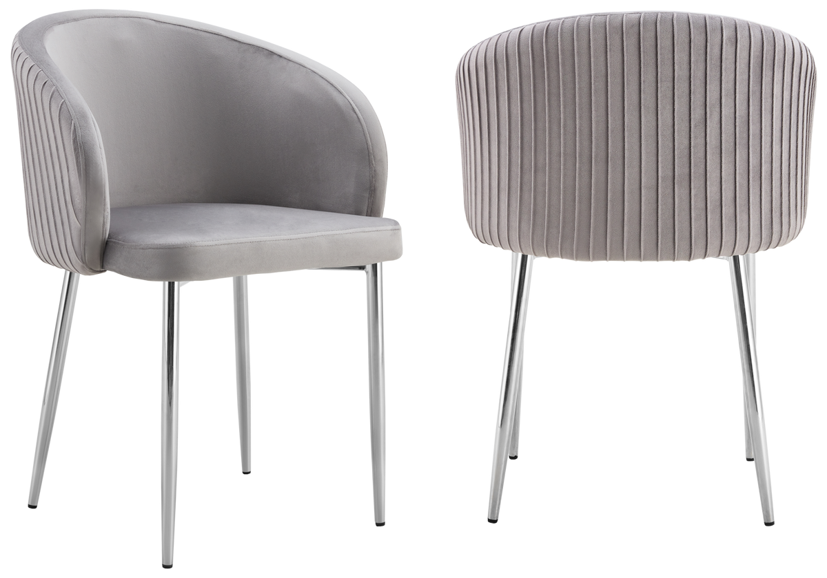 Chaise salle manger velours gris pieds chromé - Sora x2