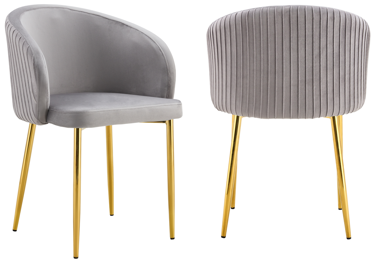 Chaise salle manger velours gris pieds doré - Sora x2
