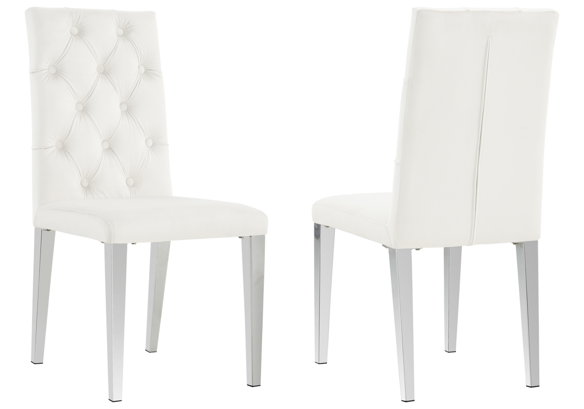 Chaise velours capitonnée écru pieds argent - Neva x4