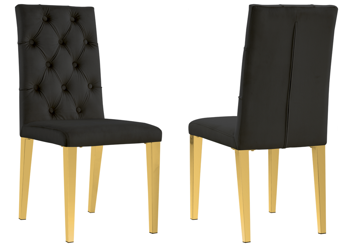 Chaise velours capitonnée noir pieds dorés - Neva x4