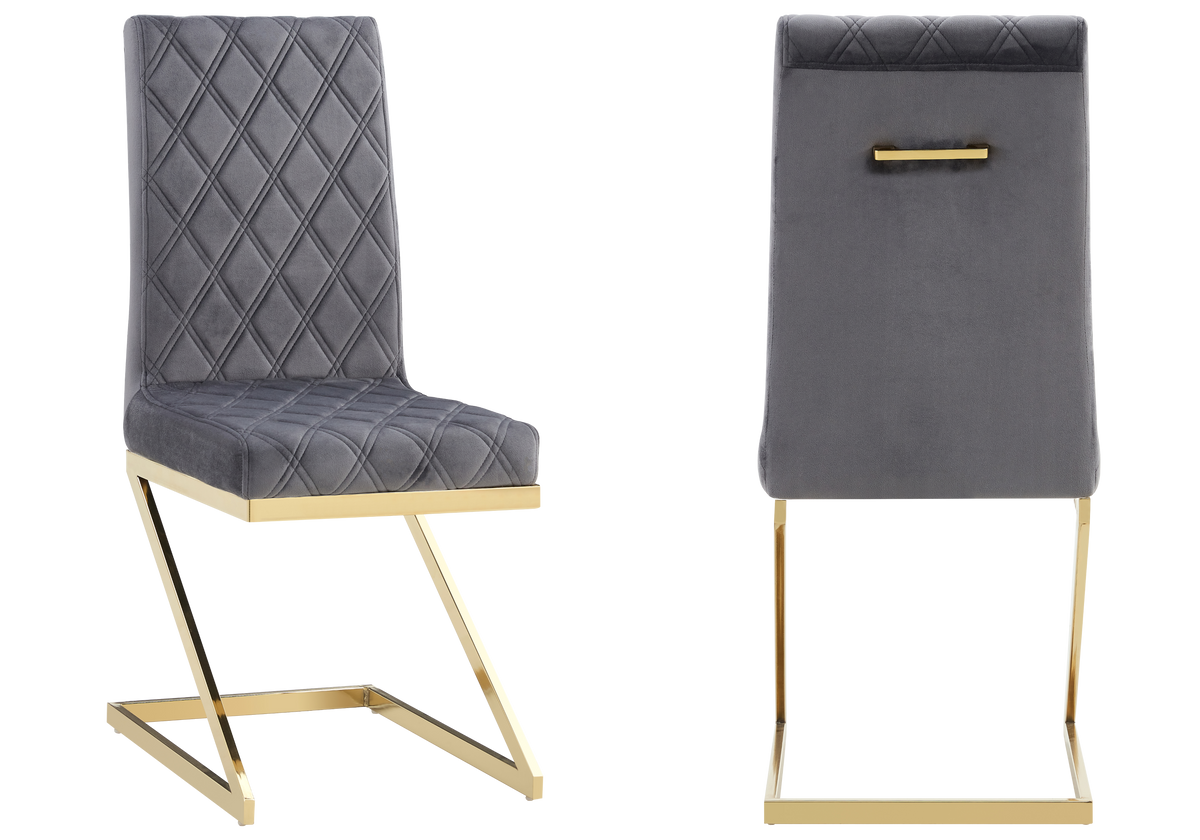 Chaise velours gris pied en Z doré - Zelia x6