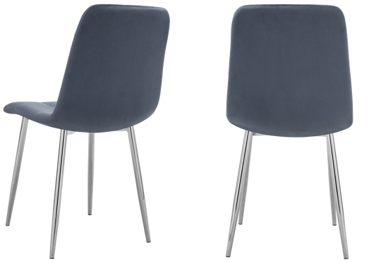 Chaise velours matelassée anthracite pieds argentés - Milan x4