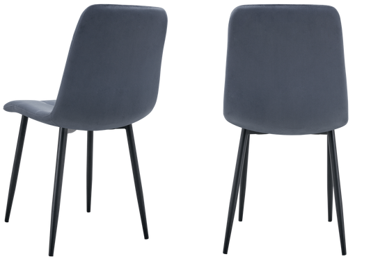 Chaise velours matelassée anthracite pieds noirs - Milan x4