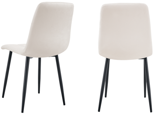 Chaise velours matelassée beige pieds noirs - Milan x4