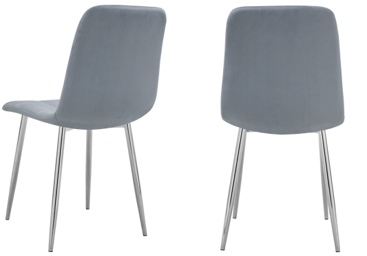 Chaise velours matelassée grise pieds argentés - Milan x4