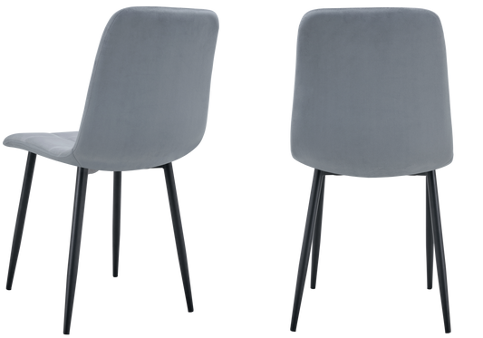 Chaise velours matelassée grise pieds noirs - Milan x4
